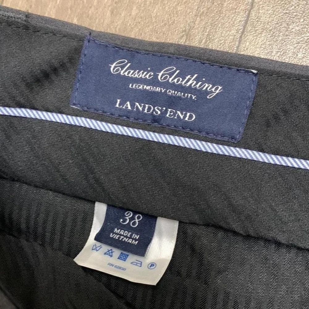 Mens Lands' End Pleated‎ Traditional Fit Gray Dress Casual Pants